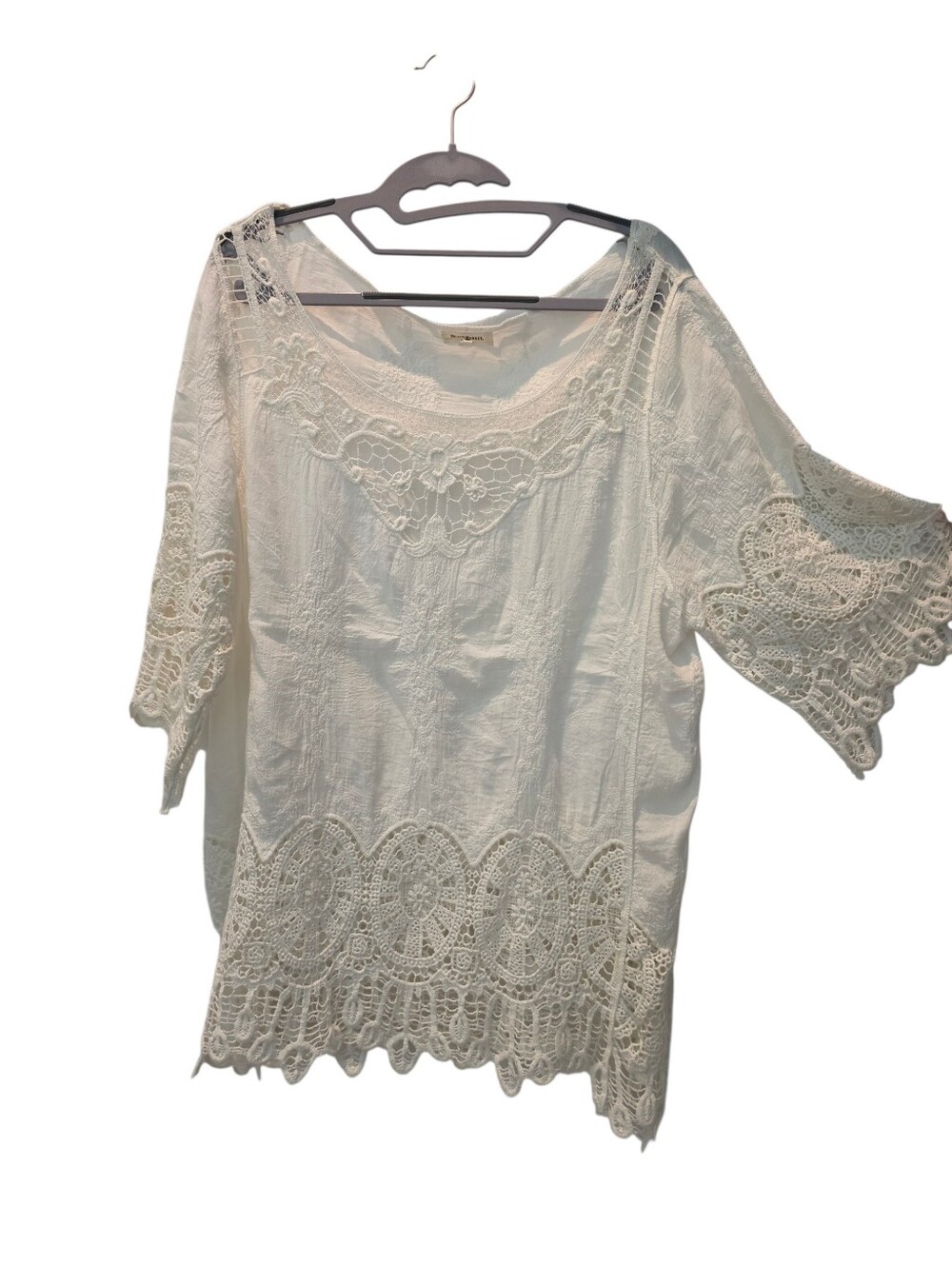 World Market Off-White Crochet-Trim Tunic Or Mini Dress L/XL 100% Cotton